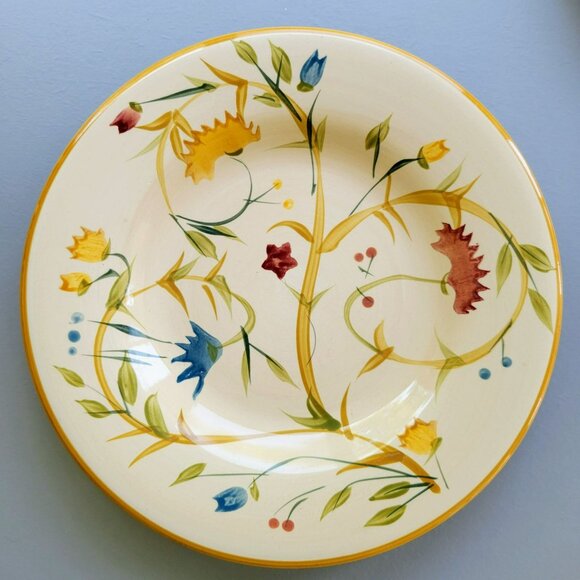 American Simplicity Floral Salad Plate Set of 2, Stoneware, Beige with Vines - Picture 2 of 11